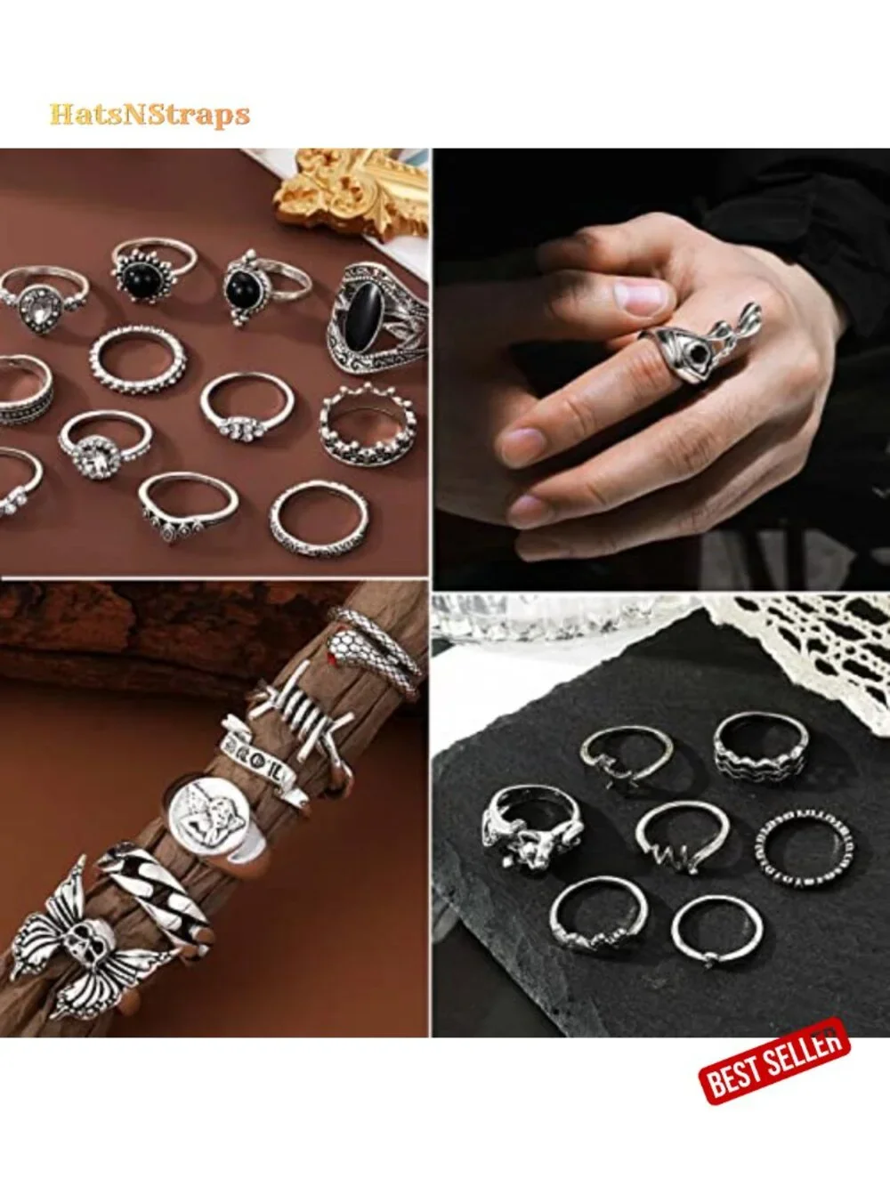 26 Pcs Vintage Gothic Ring Set for Women Men, Snake Crystal Stacking Rings